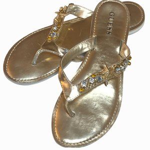 Guess Corissa Gold Metallic Flip Flops Size 6.5